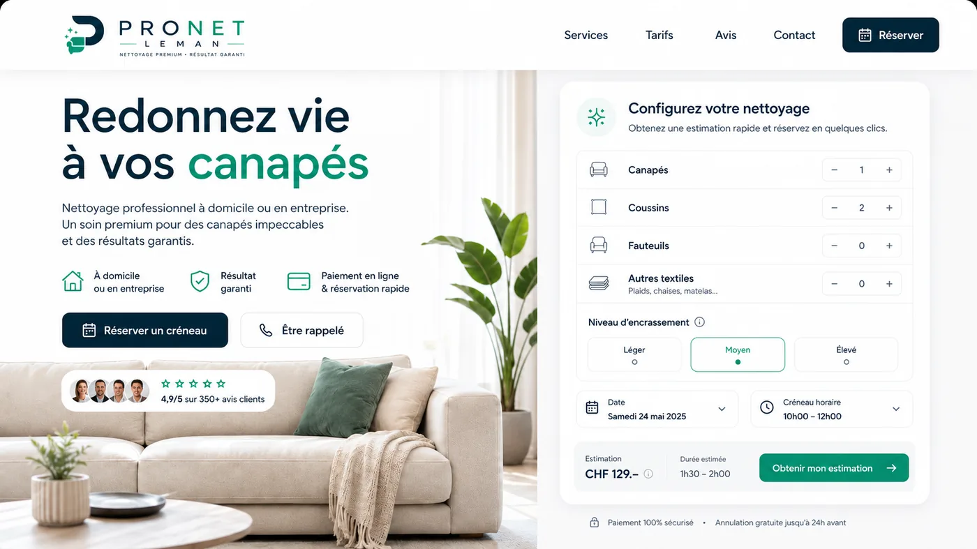 Site Pro Net : Nettoyage & réservation