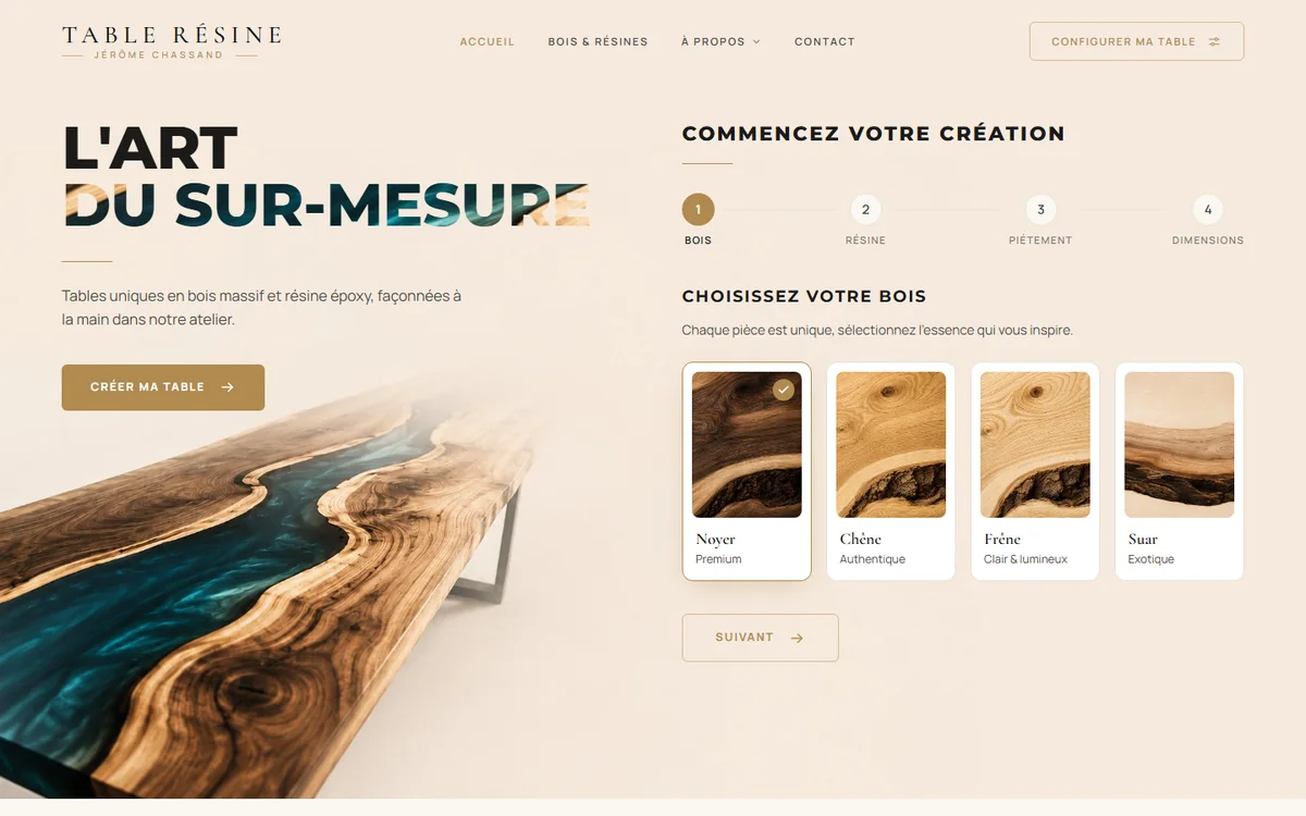 Le nouveau site Table Résine, après refonte par UNYX